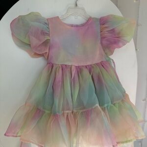 Lola + The Boys Pastel Rainbow Chiffon Tiered Dress